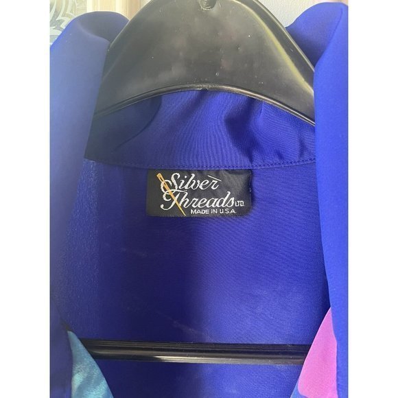 Vtg Silver‎ Threads 90s Zip Up Neon Pink Green Blue L Collared Shirt Jacket USA - Picture 2 of 8